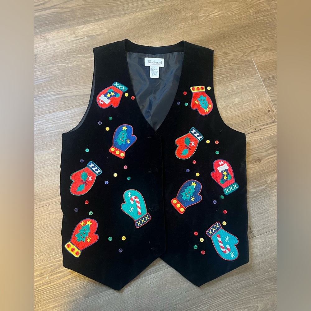 Vintage Velvet Christmas Mittens Vest